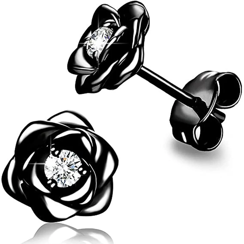 Women's Exquisite Rose Stud Earrings with Cubic Zirconia
