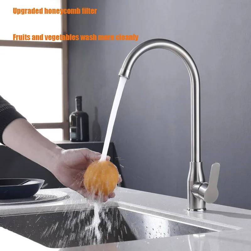 304 Stainless Steel Brushed Large Bend Kitchen Sink 360° Rotating Kitchen Sink Hot And Cold Faucet