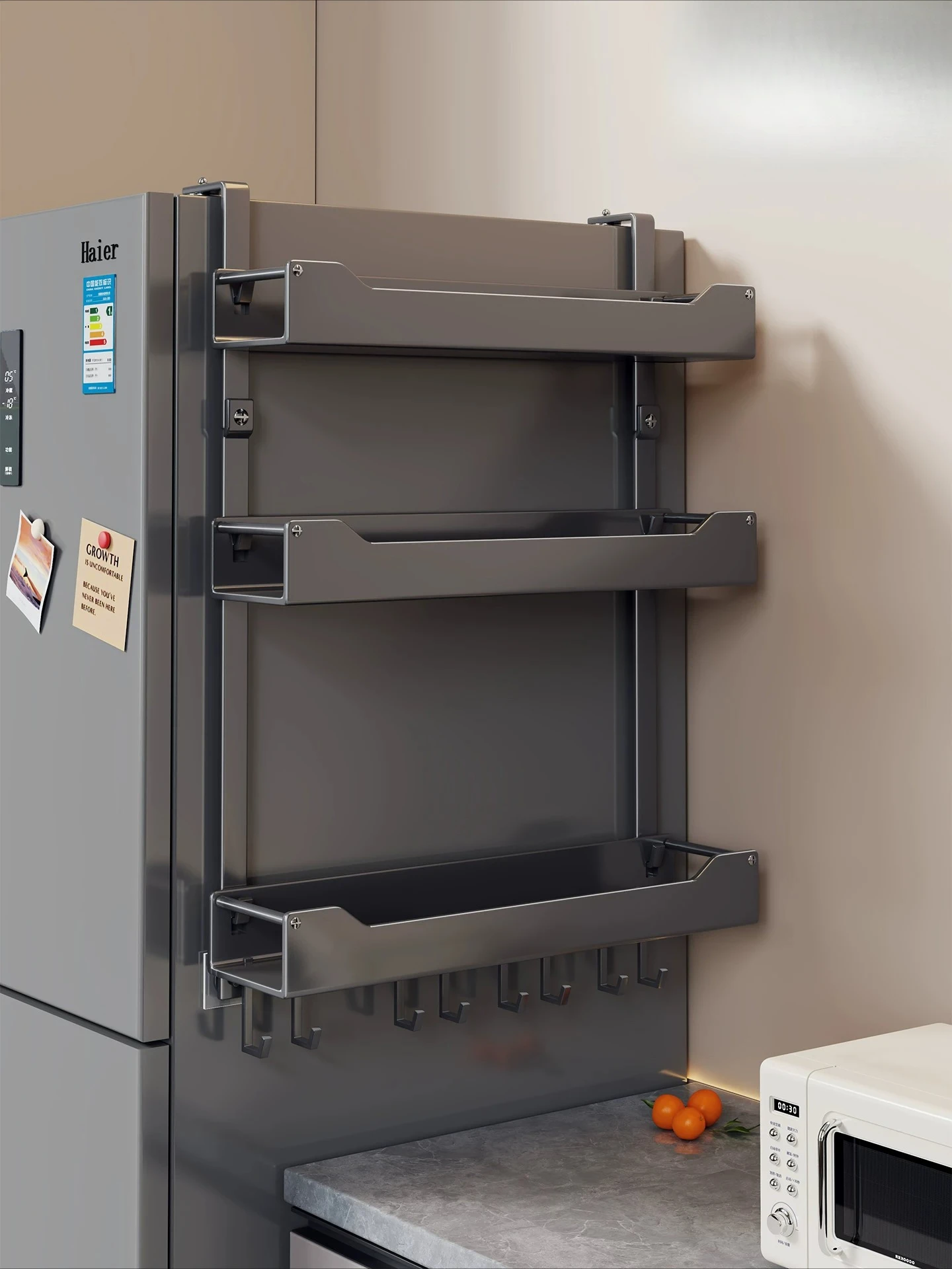 Multifunctional Wall Mount Storage Rack, Fridge Side Hanging Organizer for Kitchen Seasonings