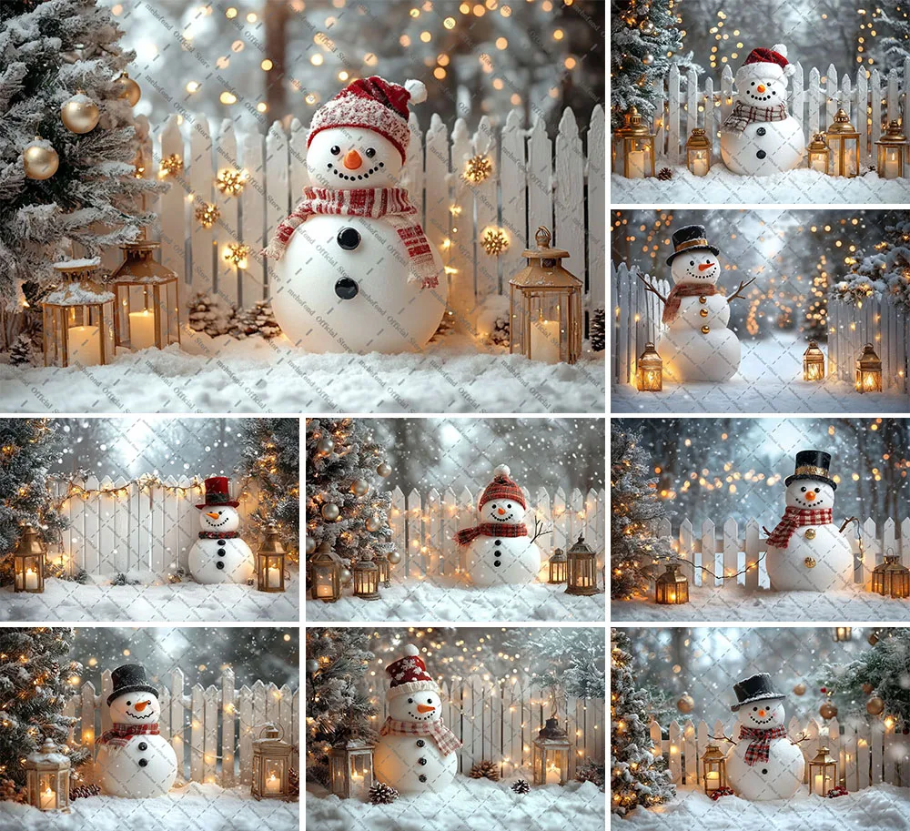 Mehofond Photography Background Christmas Forest Fence Snowman Glitter Xmas Tree Kid Family Portrait Decor Backdrop Photo Studio