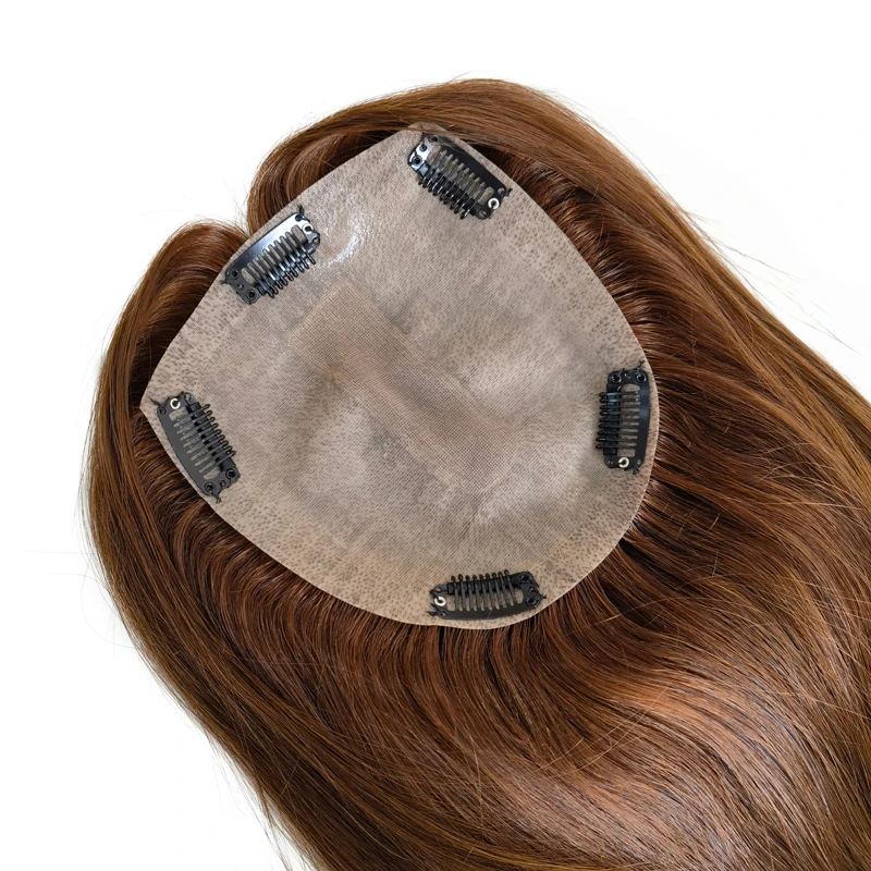 

Factory Wholesale European Human Hair Topper Silk Base 15x16cm Medium Brown Toupee Hair Pieces for Women Thinning Hair