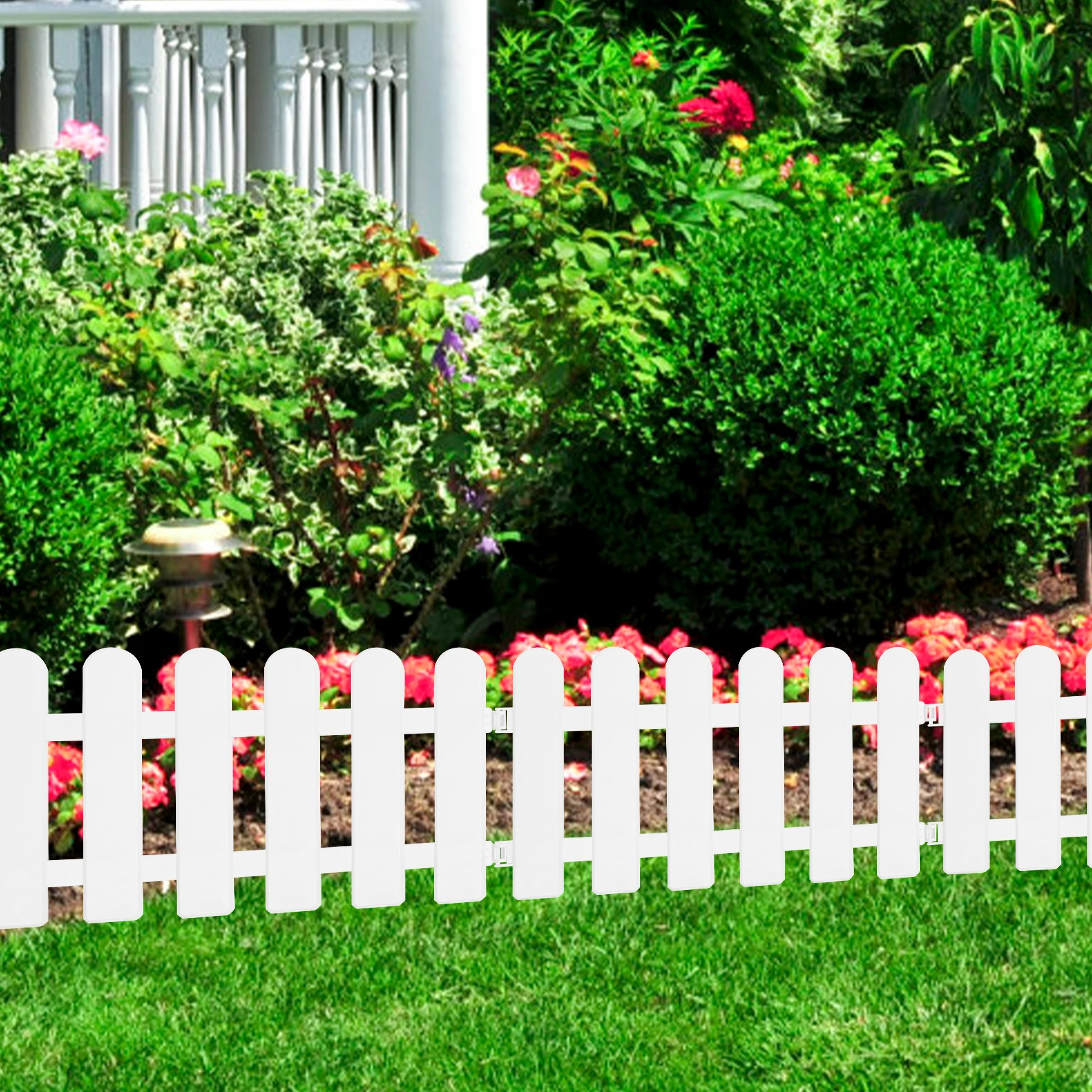 

5Pcs Durable White PVC Garden Fence Flexible Border Pieces for Outdoor Courtyard Flower Vegetable Mini Picket Fence