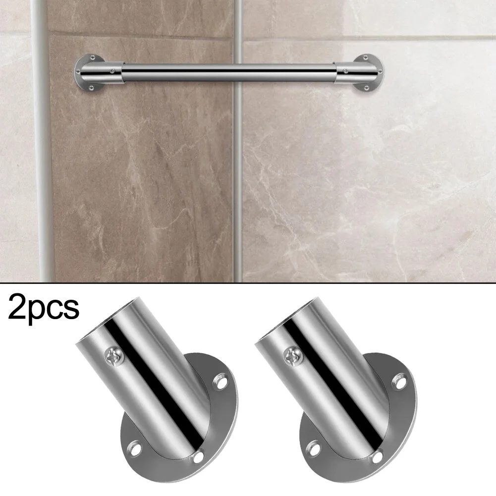 Closet Rod Brackets 2 Pcs Stainless Steel with Adjustable Angle Flange Base for Secure Rod and Curtain Support
