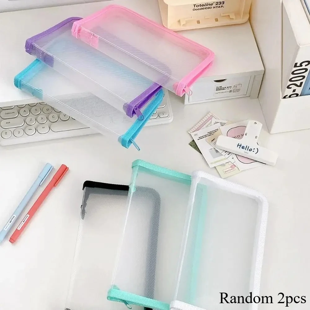 2pcs A6 Transparent Diagonal Zipper Bag Sticker Stationery Accessories Storage Bag File Sorting Bag Small Card Photo Storage