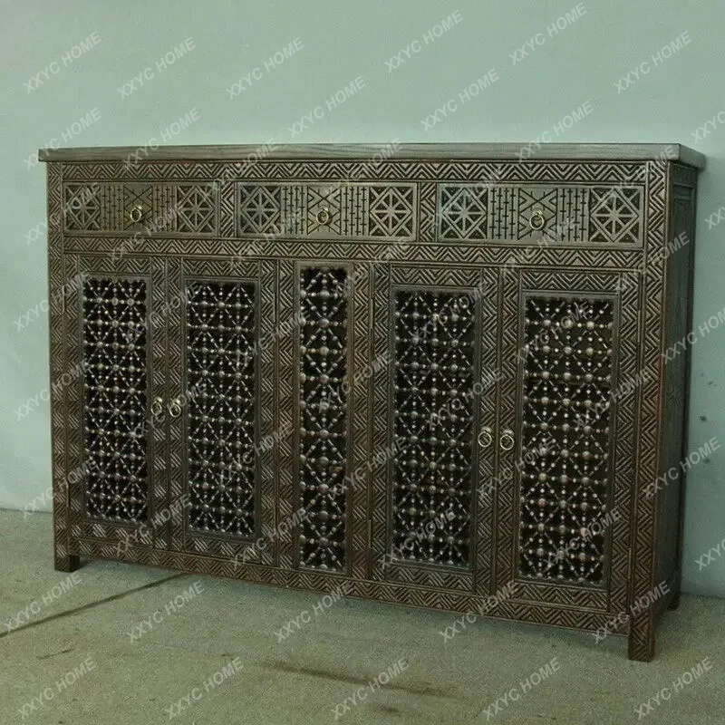 XXLiving room minimalist side cabinet, furniture solid wood carving flower shoe cabinet