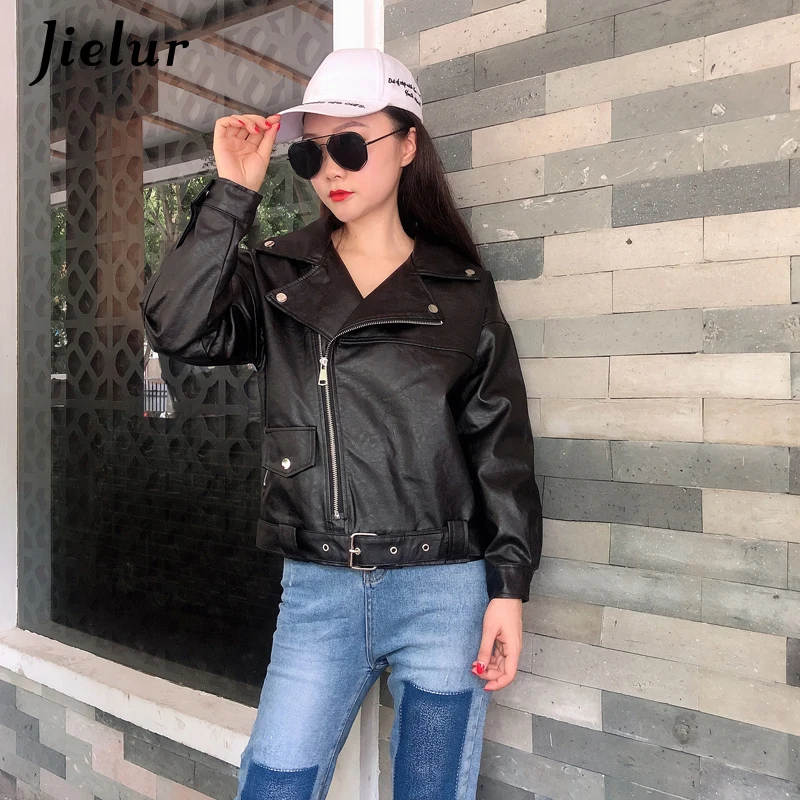 Autumn New Women Leather Jacket Soft PU Cool Solid Color Winter Coat Femme Short Zipper Long Sleeve Jacket M-L