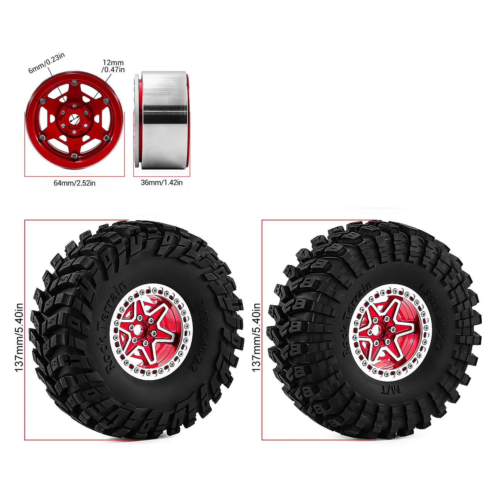 4pcs 2.2'' Beadlock Wheel Hub Tire Set for 1/8 1/10 RC Crawler Car YK4082 YK4083 MJX H8H Axial SCX10 II III Pro TRX4 Wraith RR10