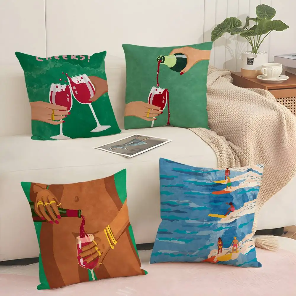 Surfing Colorful Pillow Case Plush Fabric Soft  Pillowcase Double Sided Print Cushion Cover Household Gifts