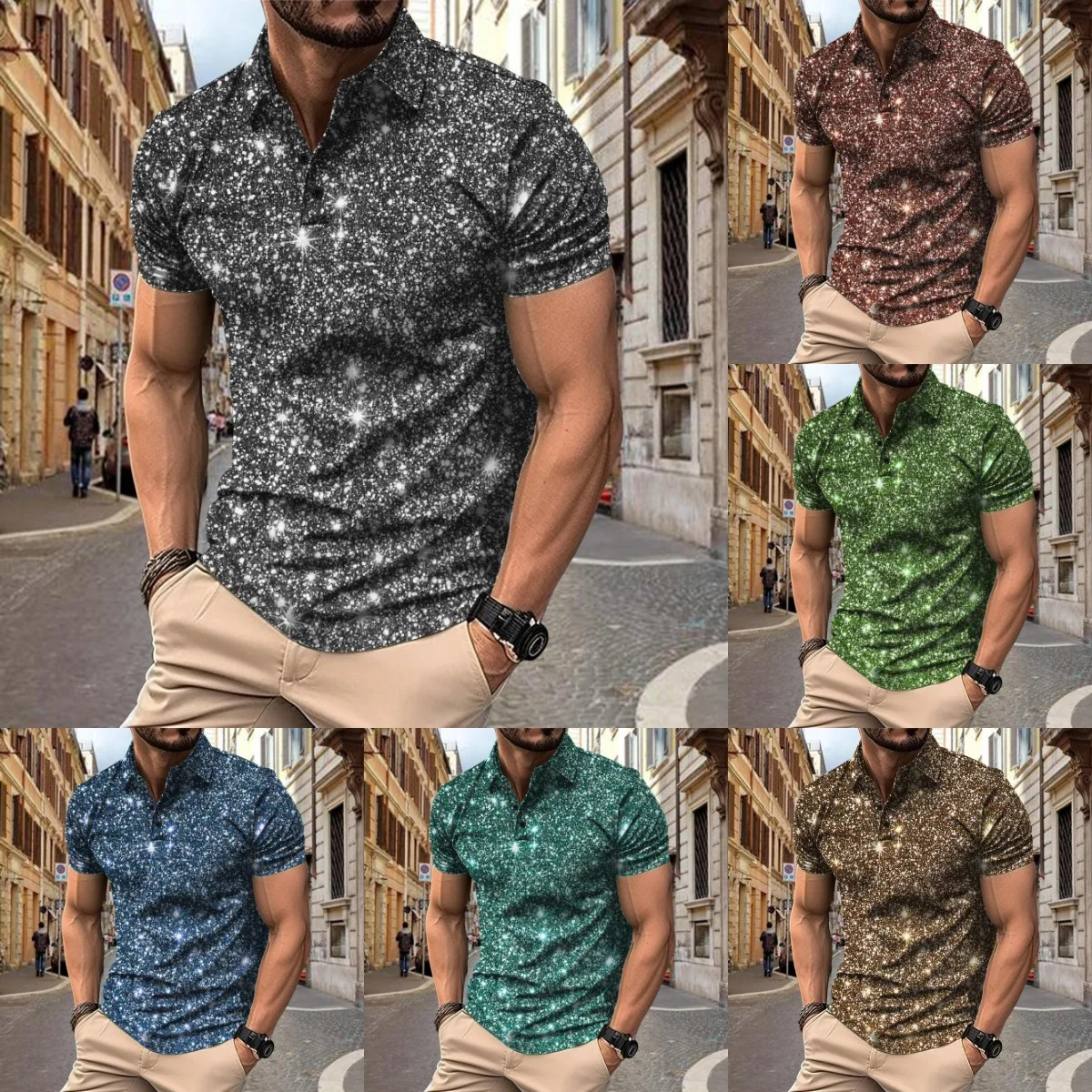 Men's fashion casual star shirt short-sleeved polo shirt