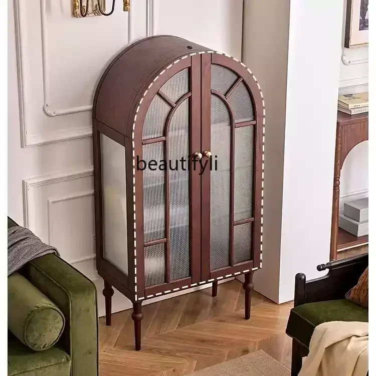 

LXFrench retro arched solid wood wardrobe home TV storage American living room dining side cabinetSSS
