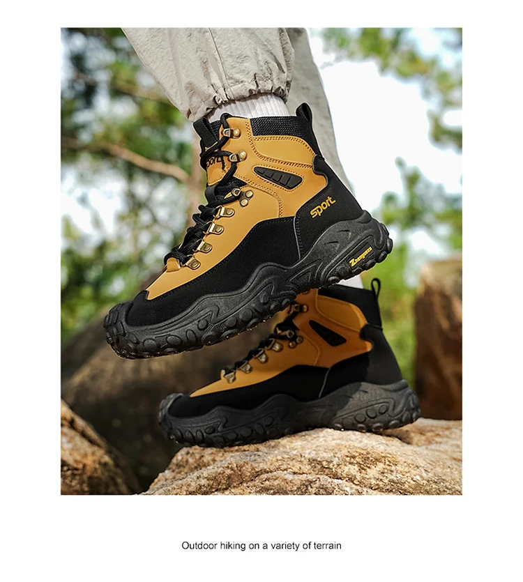Retro Herren High-Top-Stiefel mit dicker Sohle, strapazierfähig für Wandern, Trekking, Camping und Outdoor-Sport – Detail 13