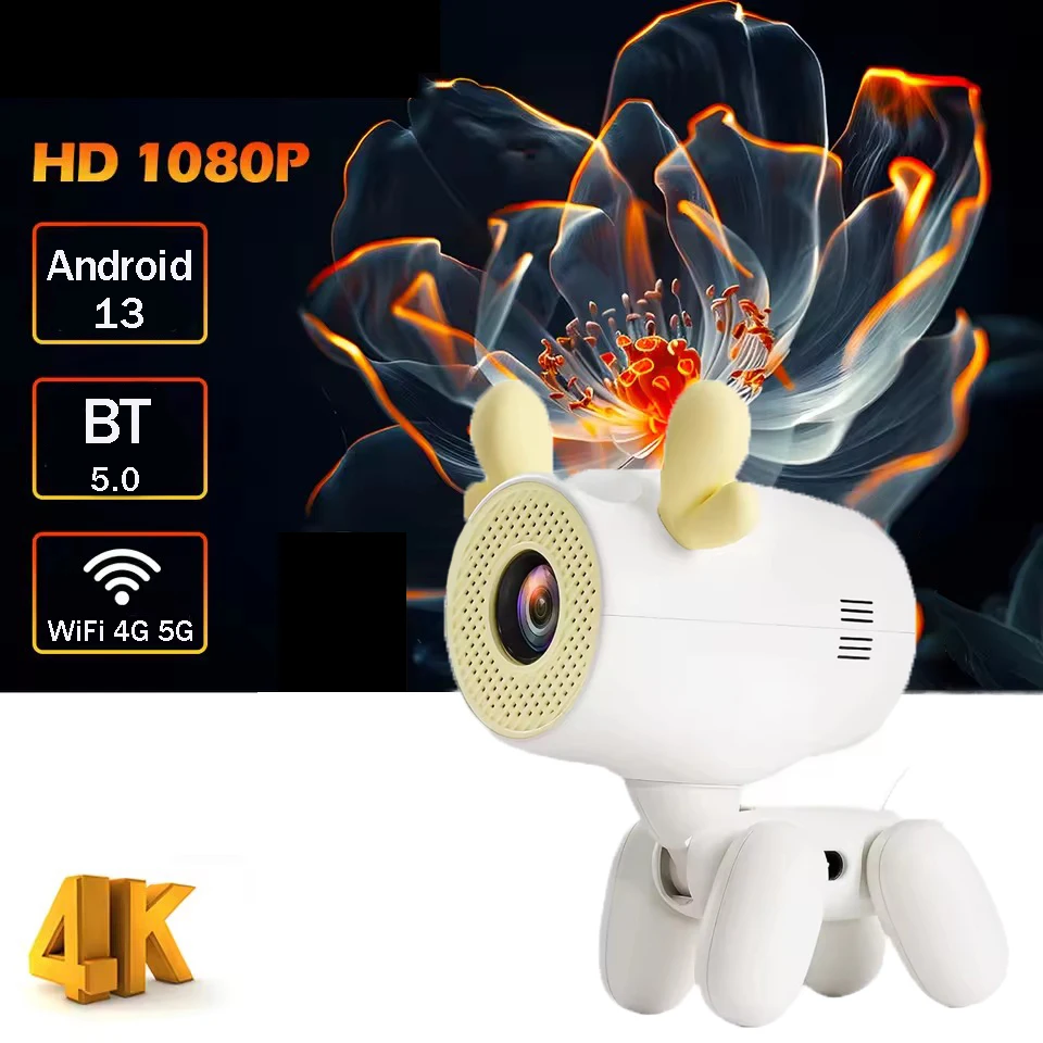 Q96 OHP Dog Projector Android13 Amlogic 950S رباعي النواة الأصلي 1280*720P 4G 5G WIFI 4G 5G BT5.0 HD 4K جهاز عرض فيديو للسينما المنزلية