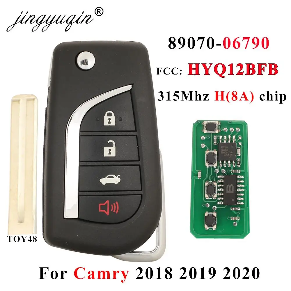 jingyuqin 89070-06790 HYQ12BFB Flip Remote Key 4 Button 315MHz H (8A) Chip for Toyota Camry 2018 -2020 TOY48 GQ4-73T /HYQ12BGF