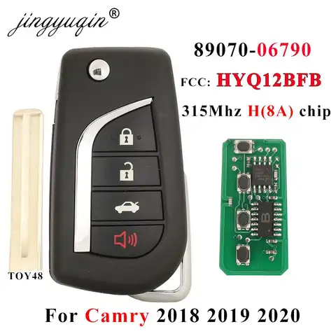 Jingyuqin 89070-06790 HYQ12BFB Chiave telecomando Flip 4 pulsanti 315 MHz H (8A) Chip per Toyota Camry 2018 -2020 TOY48 GQ4-73T /HYQ12BGF