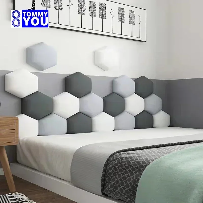 Hexagonal headboards soft bag tatami wall surround self-adhesive background wall bedroom living room Nordic decorative sticker