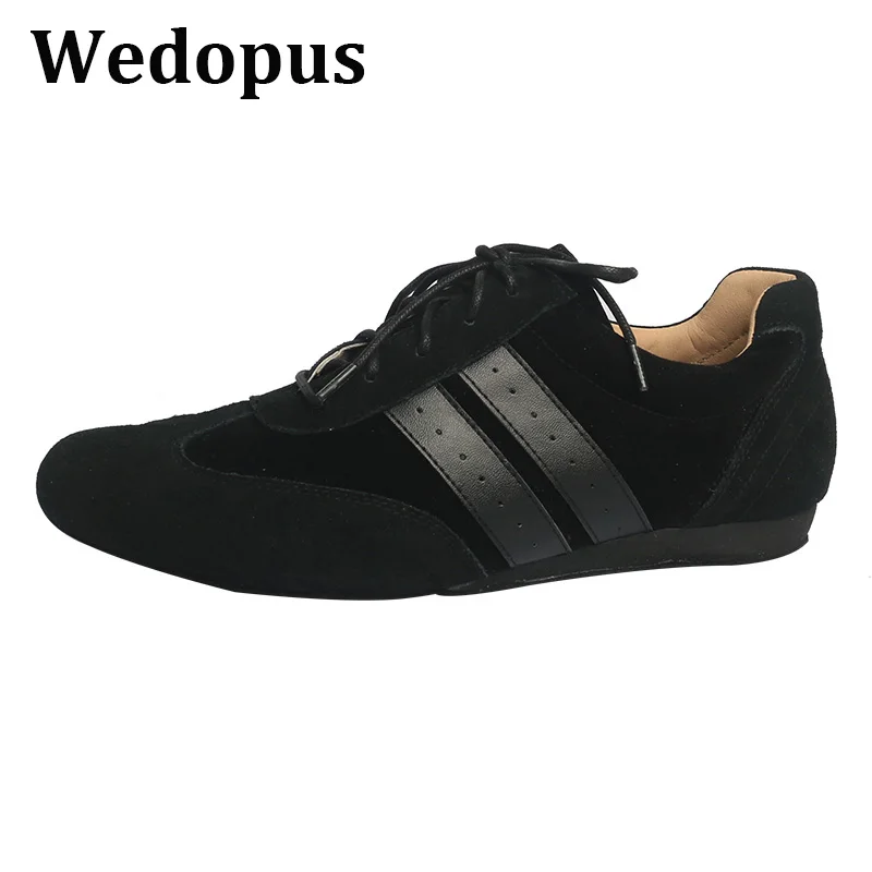 Wedopus Alex Line Dance Sneakers Unisex Leather Suede Sole Dance Shoes Lightweight Black Sneakers for Dancing for Women