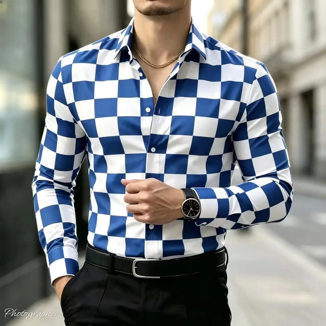 Men's checkered long sleeved shirt, Korean style, casual fashion, black and white checkered, comfortable, 2026 new style