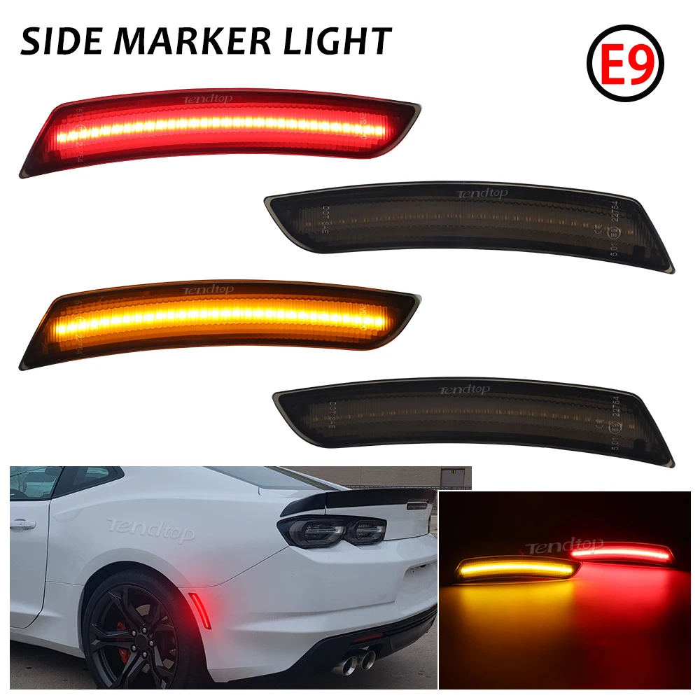 4pcs Car Amber/Red LED  Side Marker Light Front&Rear Fender Light Smoked Shell Kit Compatible  For 2016-2023 Chevy Camaro