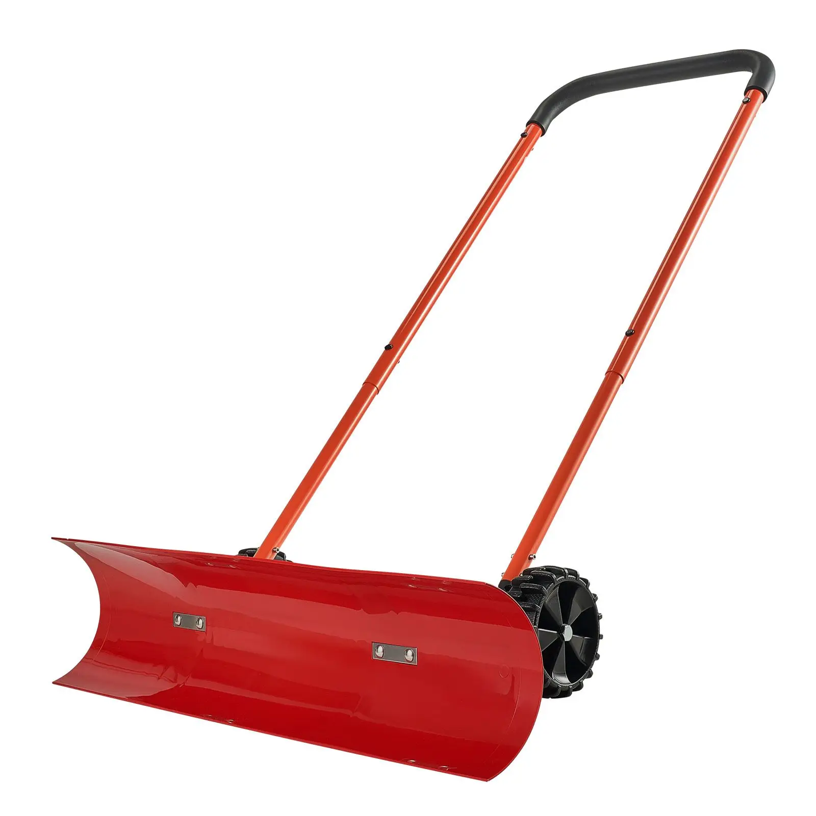 Snow Pusher Shovel with Wheels, 37.8 in Snowplow Bi-Directional Angled Blade & 90° Adjustable Handle, Durable Plastic Winter