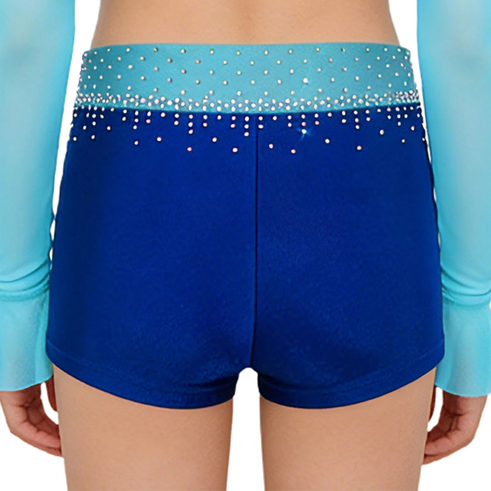 Sparkly Rhinestones Ballet Dance Shorts Kids Girls Color Block Stretchy Shorts for Gymnastics Dance Figure Skating Performance