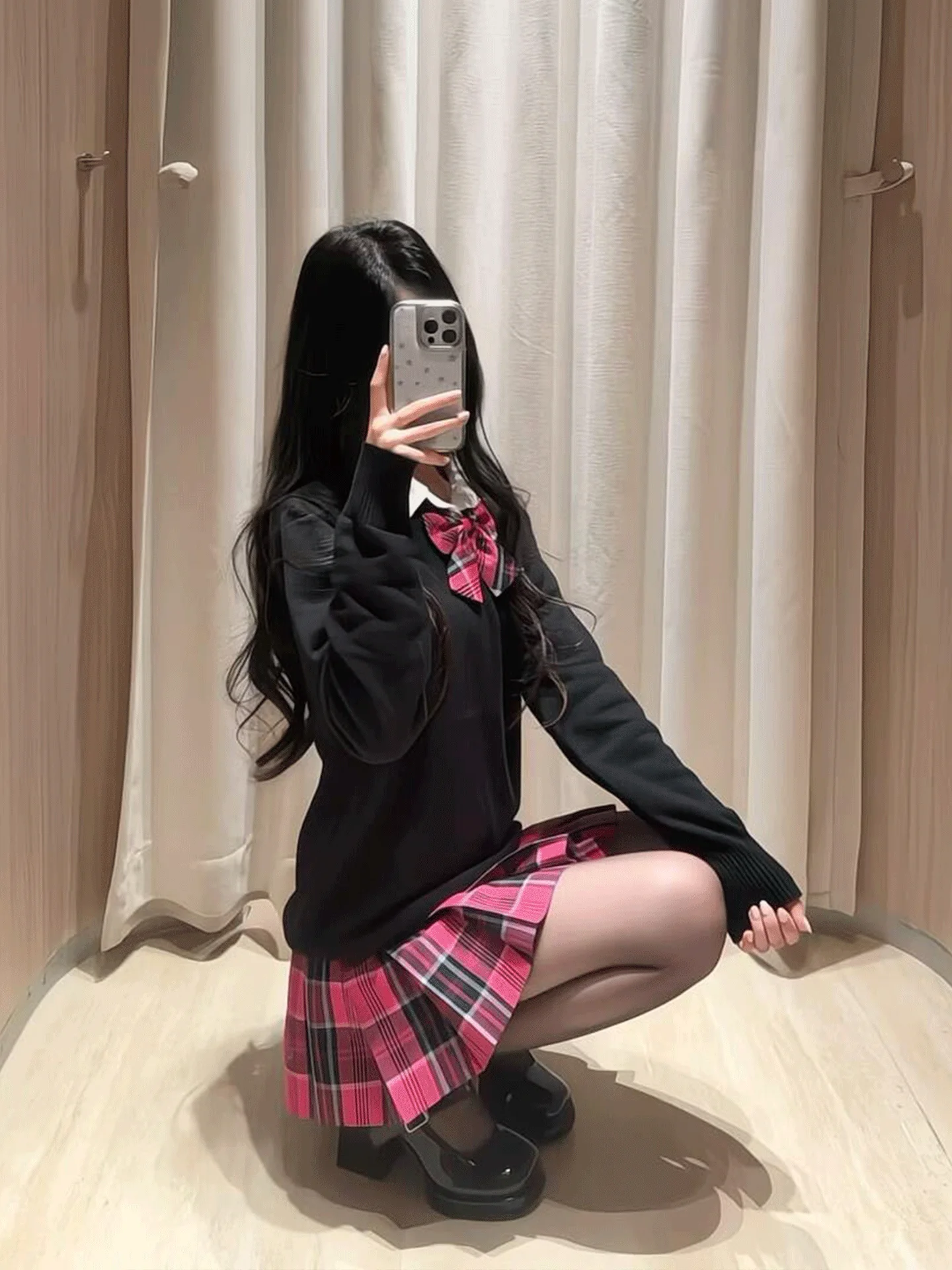 

Spring Summer Knitted Long Sleeve JK Uniform Set Women's Plaid Pleated Skirt Outfit Casual School Style Fashion Ensemble