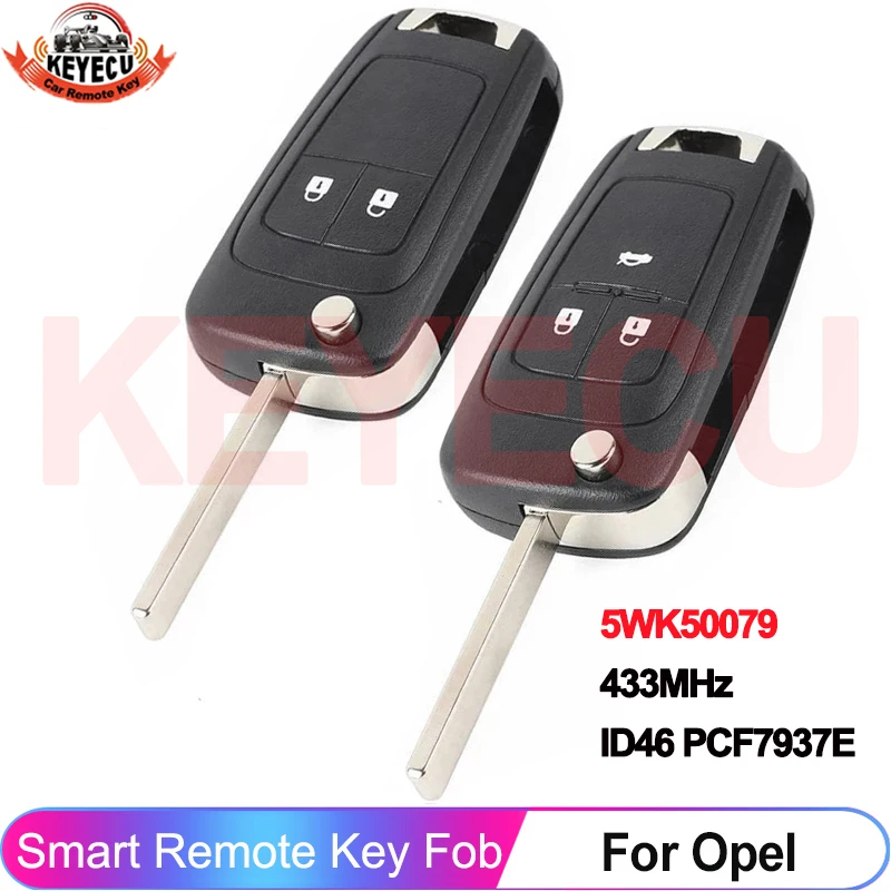 KEYECU 5WK50079 433MHz ID46 PCF7937E Chip For Opel Vauxhall Astra J Insignia Cascade Corsa Adam Viva Remote Key Fob B01T3BA