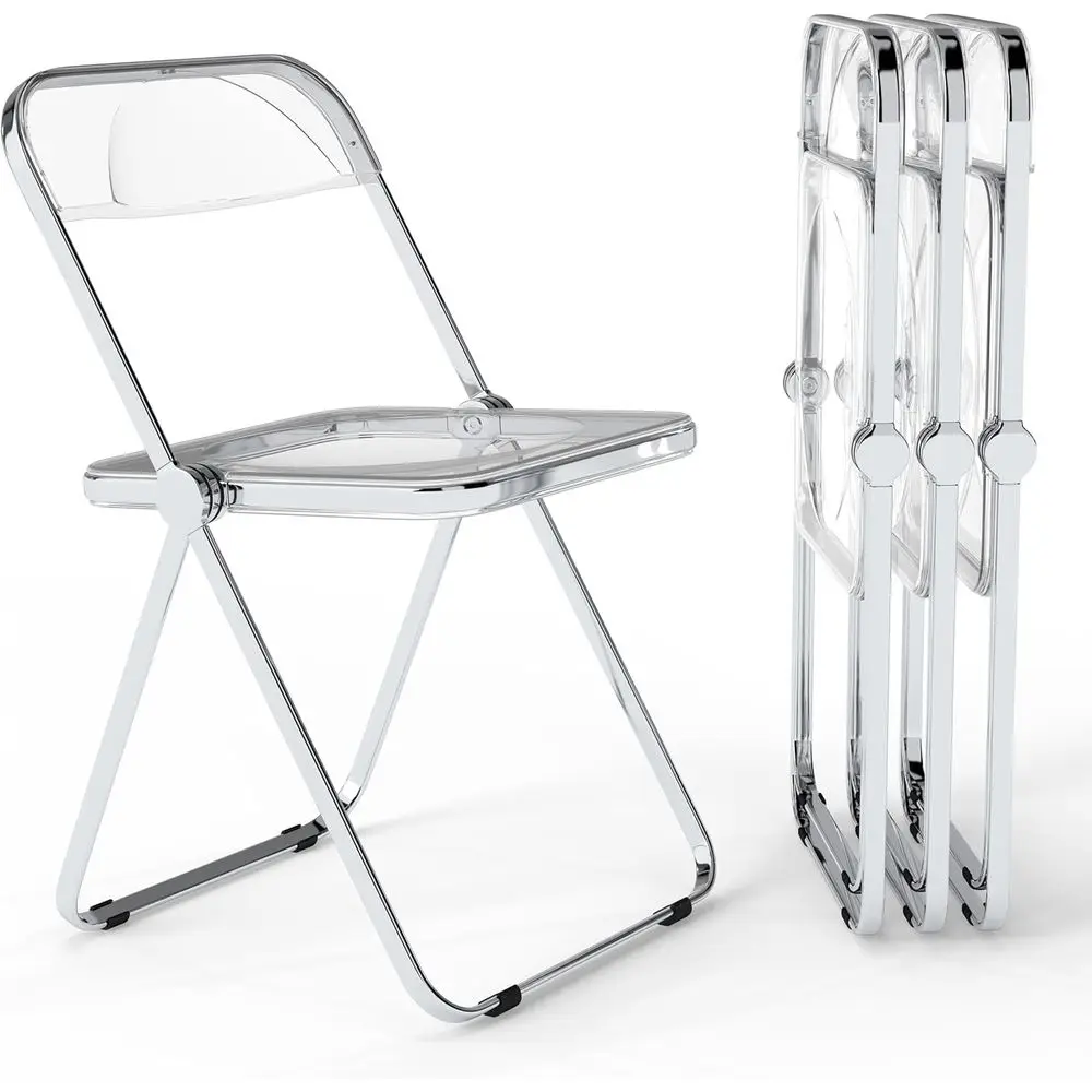 

Clear Stackable Acrylic Chairs with Metal Chrome, Suitable for Indoor/Outdoor, Home, Office, Parties, Set of 4, Supports 350LB,