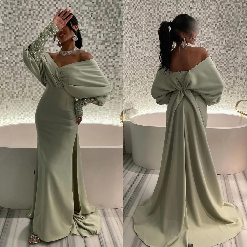 

Casual Jersey Pleat Mermaid Off-the-shoulder Long Dresses Cocktail Dresses Classic Exquisite Modern Style Pastrol Unisex