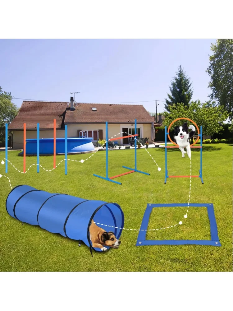 Hundeagility-Trainingsausrüstung mit Verstellbaren Hürden, Ausziehbarem Tunnel, Welpen-Hindernisparcours-Set mit Tasche