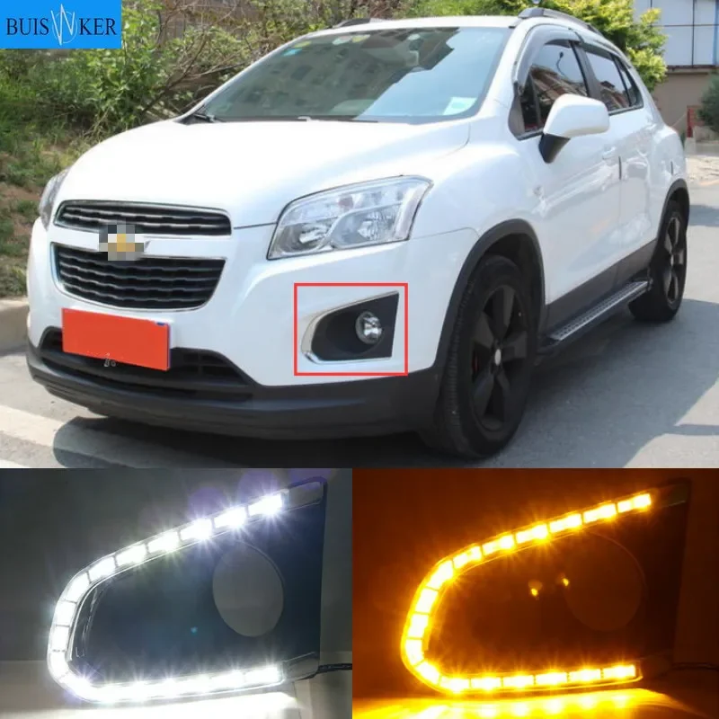 

1 комплект для Chevrolet TRAX Chevy 2014 2015 2016 светодиодные DRL дневные ходовые огни дневного света с желтым указателем поворота и отверстием для противотуманных фар