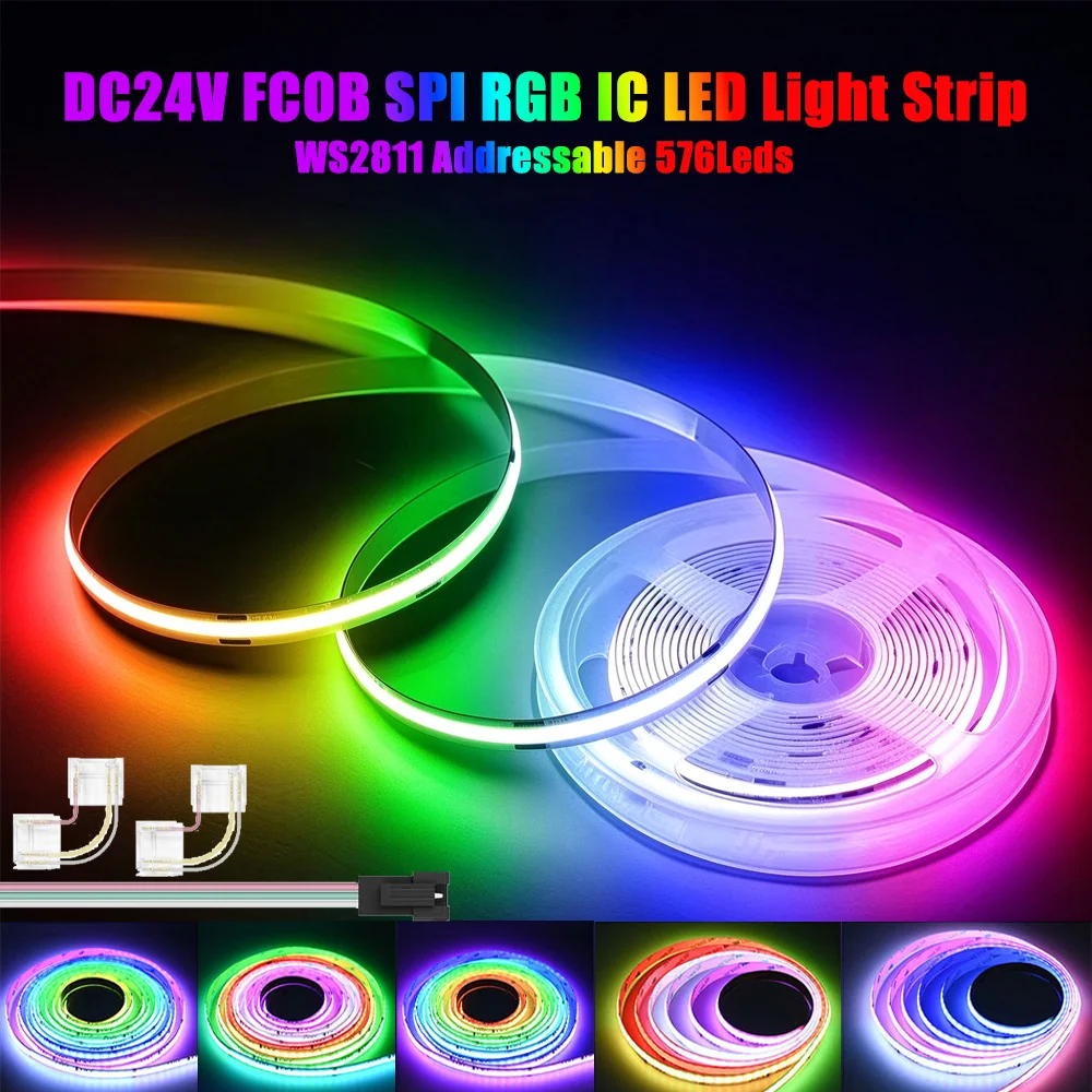 24V WS2811 COB LED Strip Pixel Addressable WS2812B 720LEDs RGB Dream Color High Density Flexible FCOB SPI RGBIC LED Light Strip
