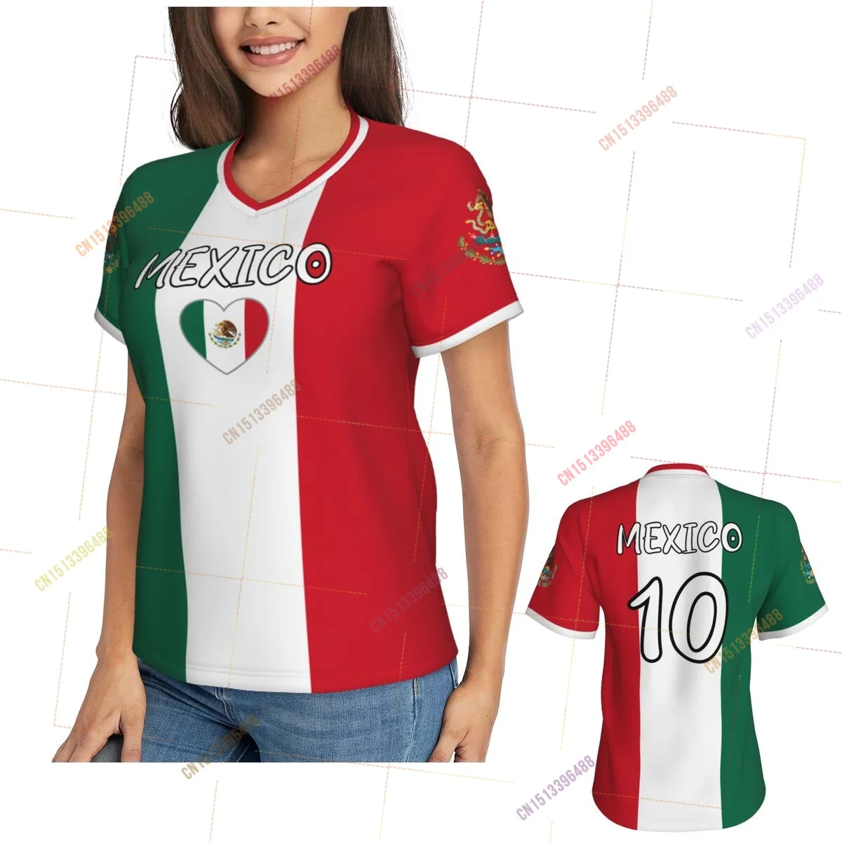 2026 Mexico Flag Shirts Women Patriotic Tee Tops V-Neck Short Sleeve Summer Soft Breathable Lady Y2k T-Shirt