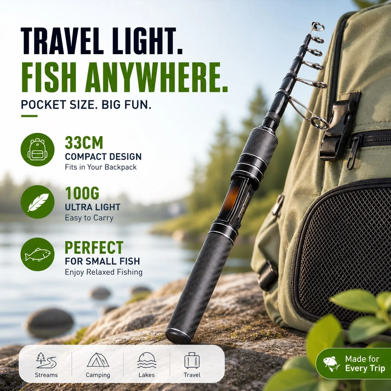 BAKAWA MINI 1,8M 100% Carbonfaser Teleskop-Reiseangelrute Tragbare Hochwertige Angelrute Geeignet für Fluss- und Bachfischen – Detail 9