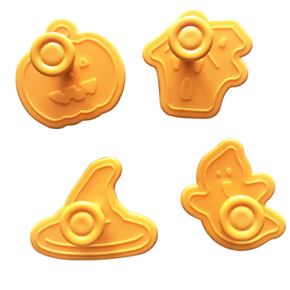 4pcs Halloween Pumpkin Ghost Theme Plastic Cookie Cutter Plunger Fondant Sugarcraft Chocolate Mold Cake Decorating Tools