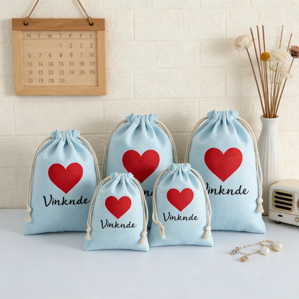 

50Pcs 7x9cm 8x10cm Personalized Logo Blue Jewelry Cotton Organizer Gift Bag Canvas Burlap Drawstring Packaging Storage Pouches