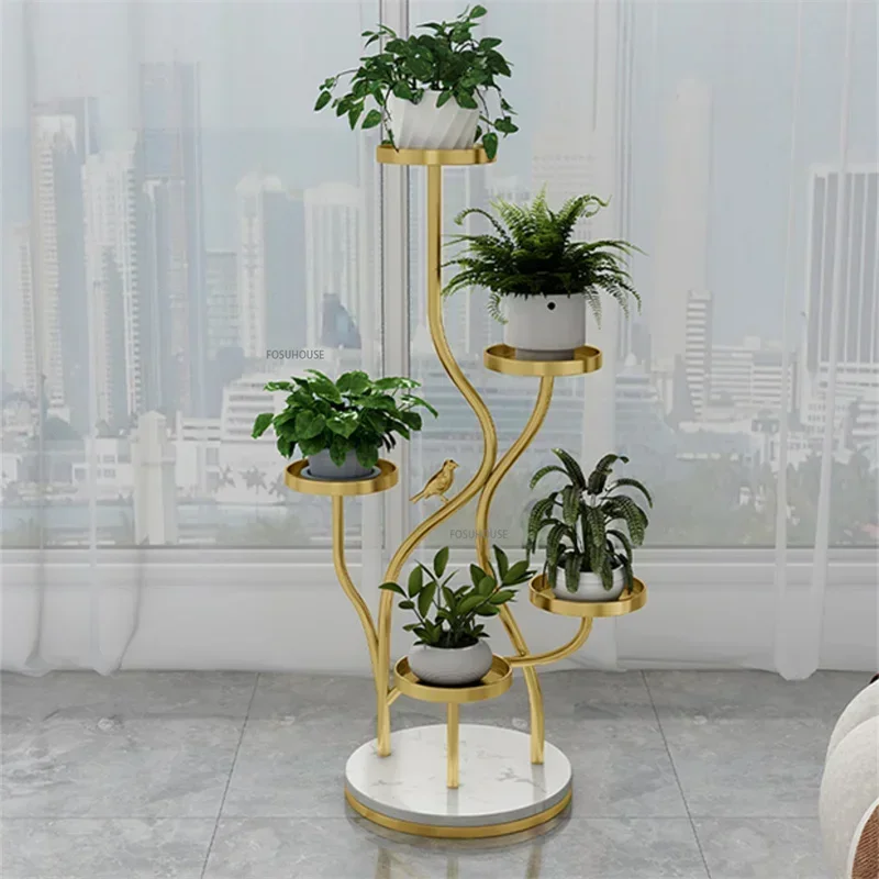 Indoor High-end Flower Pot Stand Living Room Floor-standing Iron Plant Stand Home Balcony Pothos Plant Multi-layer Plant Shelves