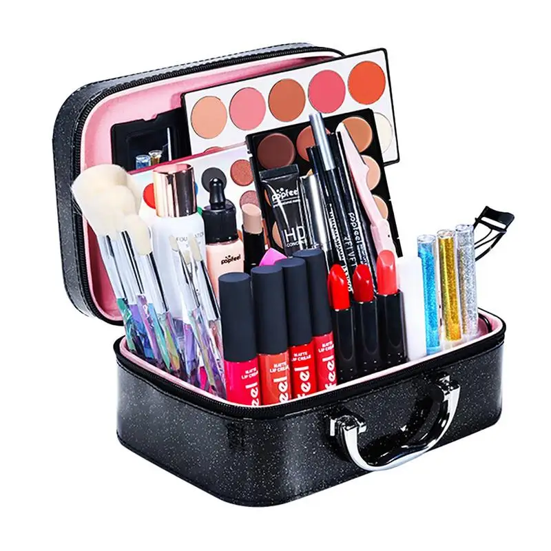 Full Professional Makeup Kit 35Pcs All In One Complete Makeup Box Makeup Case Eyeshadow/Lipgloss/Concealer Cosmetic Bag