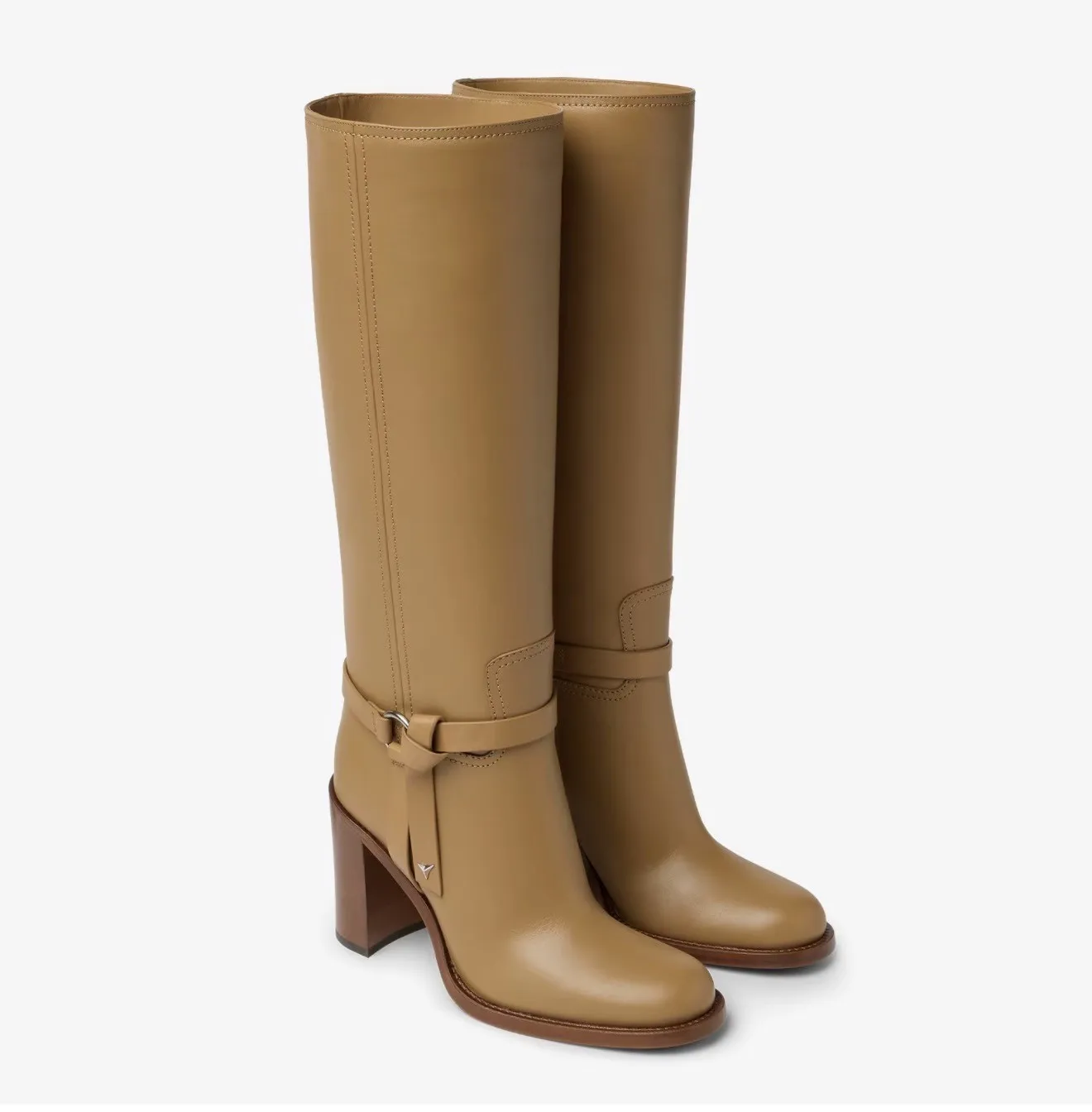 Damenstiefel mit runder Spitze, dickem Absatz, mittlerer Länge und seitlichem Reißverschluss, Herbst- und Wintermode, Damen-Kniehohe Stiefel.