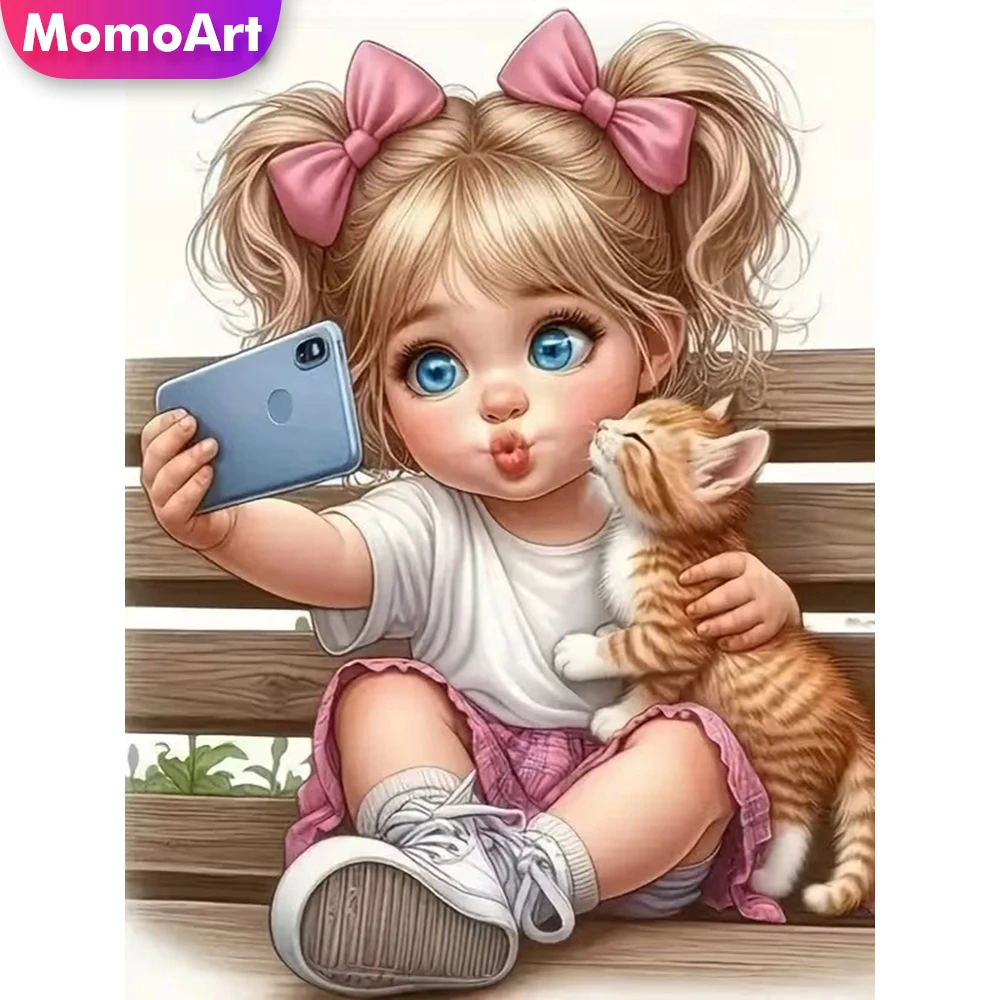 Momoart Neuerscheinung Diamant-Mosaik Mädchenporträt Diamantmalerei Charakter DIY Kreuzstich-Set Stickerei Katze Feiertagsgeschenke