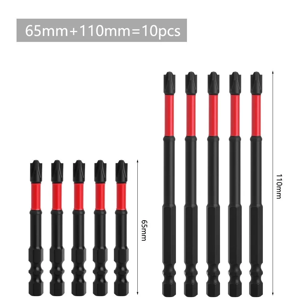 5/10Pcs 1/4 Inch Lmpact Screwdriver Bit Set Hex Shank Magnetic Cross Slot Screw Driver Bit 65/110mm Electric Screwdrivers