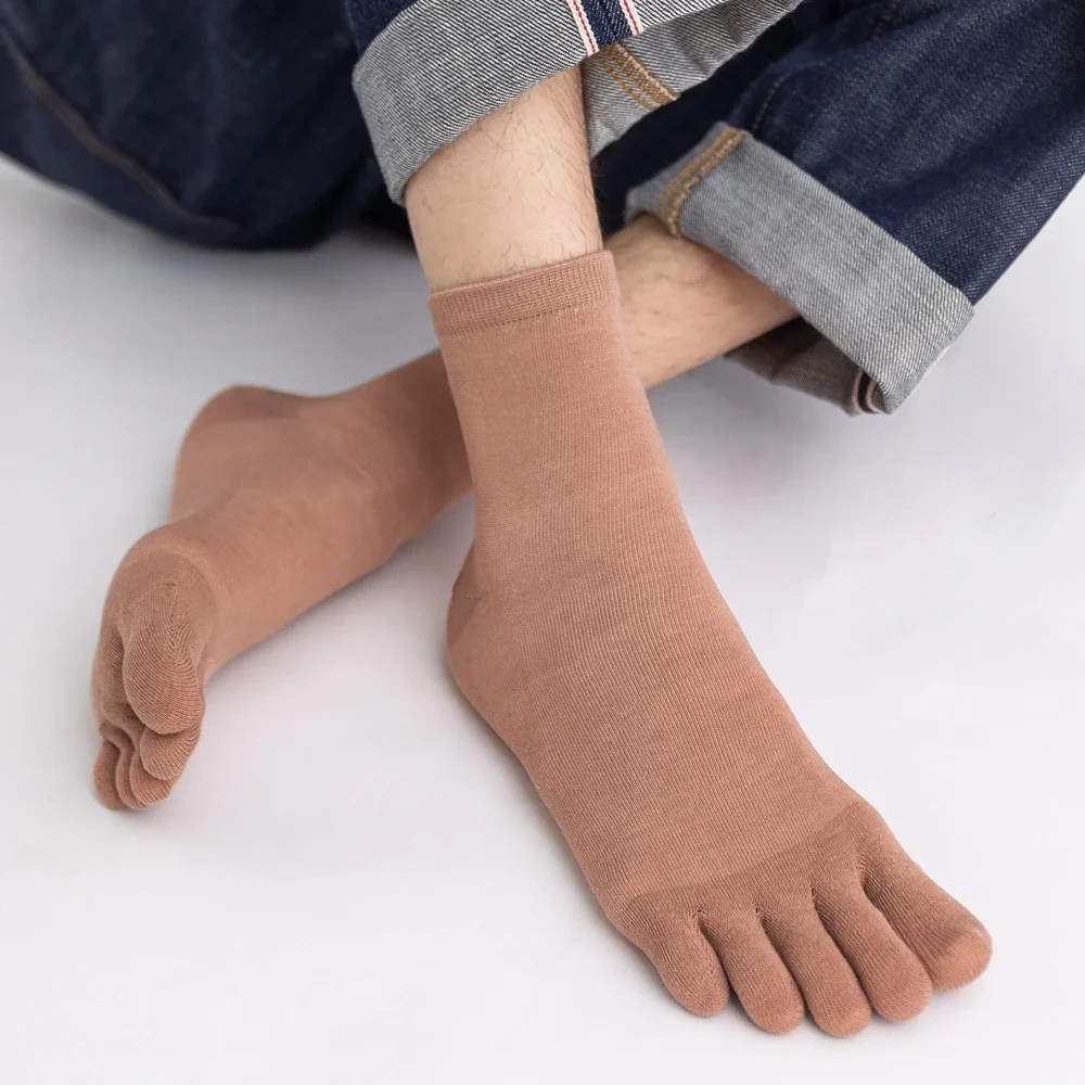 6 Pairs Men Toe Socks High Quality Cotton Five Finger Socks Middle Tube Crew Sports Athletic Socks with Separate Fingers