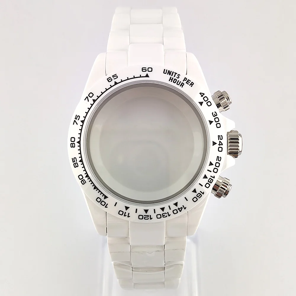39mm VK63 Case VK63/4130 Movement Ceramic Case 4130 White/Black Ceramic Case Combination Waterproof Case Fits VK63/4130 Movement