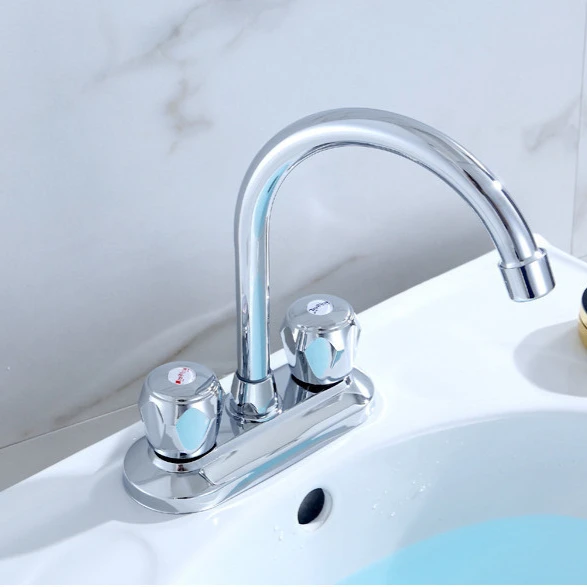 

Классический кухонный смеситель, 1 шт., латунный хромированный смеситель с двойной ручкой и двойным отверстием, смеситель для горячей и холодной воды, бытовые смесители для ванной комнаты