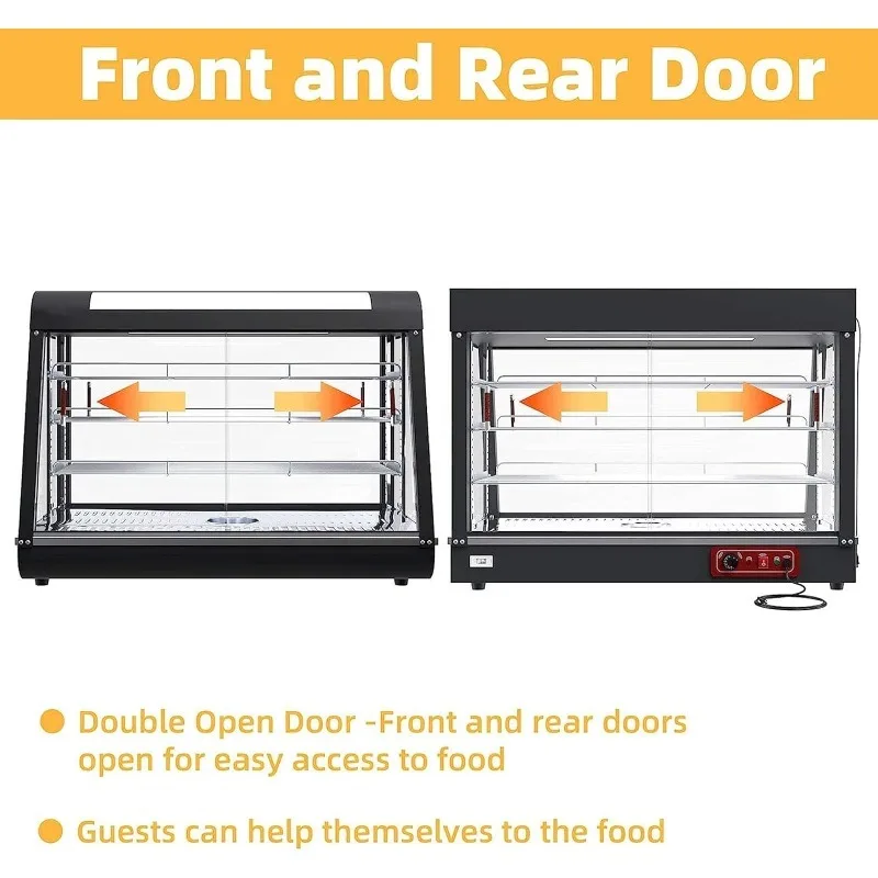 26-Zoll-Speisewärmer-Display, Arbeitsplatte für heiße Speisen, kommerzielles Buffet, Restaurant, beheizter Schrank, 3-stufige Lebensmittelvitrine für die Gastronomie