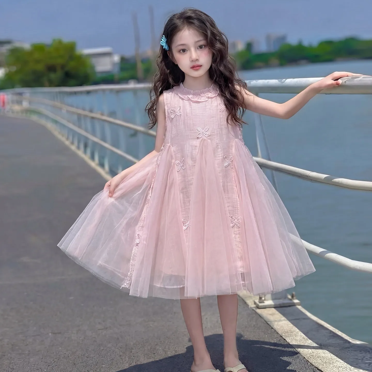 Girls' Dress 2026 Summer New Stylish Children's Trendy Beach Vacation Dress Beautiful Princess Dress for Girls