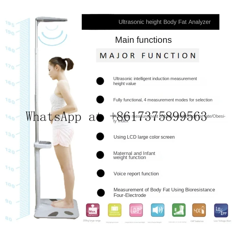 200 KG Medical sonic Body Composition Scale Digital Height Weight BMI with Telescopic Height Rod