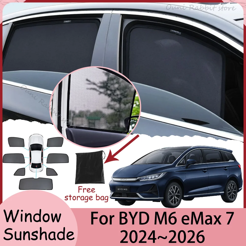 

For BYD M6 eMax 7 2024~2026 2025 Car Magnetic Mesh Privacy Sunshade Side Window Sun Shade Interior Sunscreen Interior Accessorie