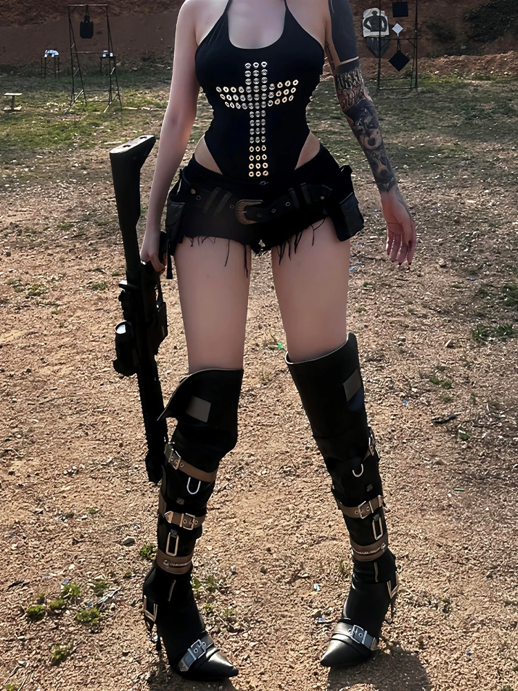 

Ретро-джинсы в американском стиле с пряжкой на поясе, женские летние новые джинсы-шорты с низкой талией, рваные, свободного кроя, в стиле Y2K