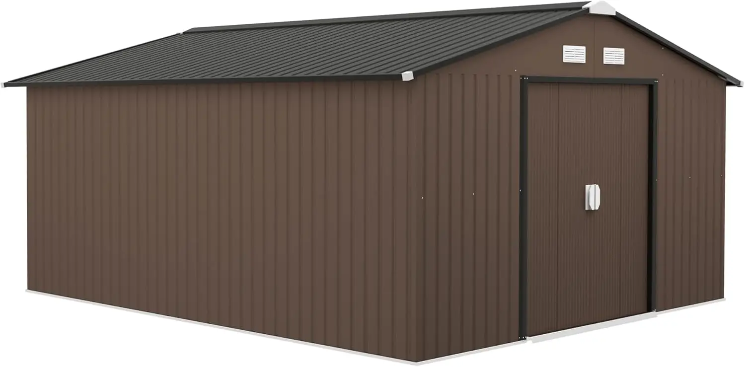 11' x 13' Outdoor Storage Shed, Garden Tool House with Foundation Kit, 4 Vents and 2 Easy Sliding Doors for Backyard, Patio