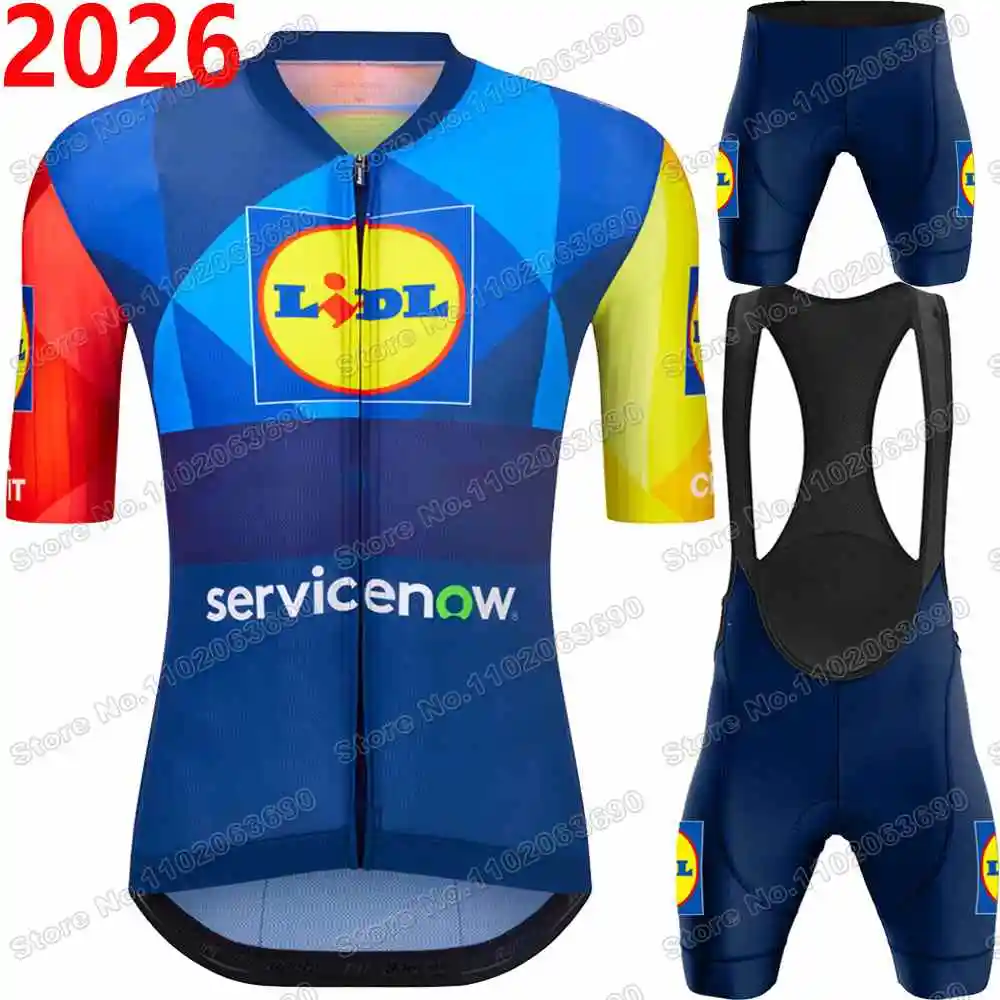 Комплект велосипедного трикотажа Team Lidl 2026 года, чемпион мира, одежда для велоспорта, мужской комплект с короткими рукавами, рубашка для шоссейного велосипеда, шорты для велосипедного нагрудника